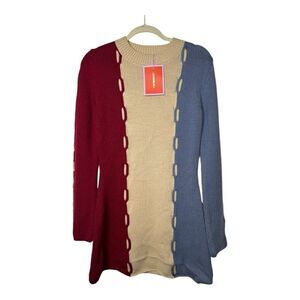 La DoubleJ. Braided Color block Long Sleeve Mini Sweater Dress Size M Wool